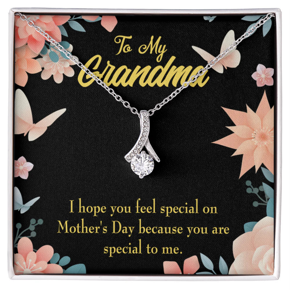 To My Grandmother Grandma Special Ribbon Necklace Silver Tone Standard Box
